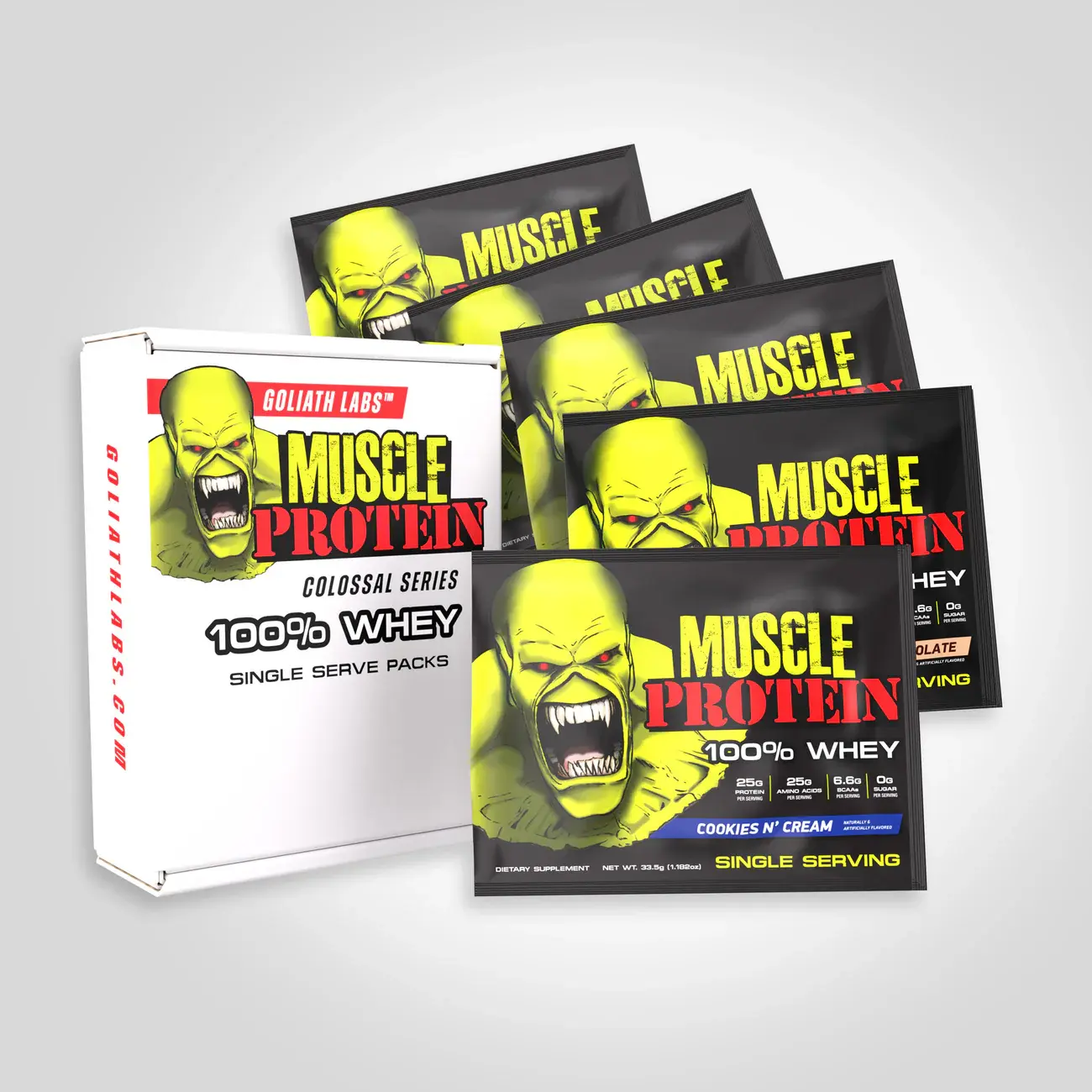 Goliath Labs Muscle Protein 100% Whey Single Serve Pack - Protein Travel Pack Sugar-Free for Muscle Building & Recovery, Supplement Fitness, Supplement, Healthcare, Travel Pack Protein Boost Power Protein