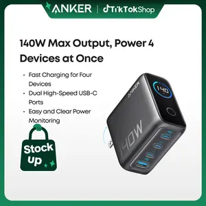 Anker 140W GaN Laptop Charger, 4-Port Power Adapter with Intuitive Touch Controls and Fast Multi-Device Charging, Compatible with MacBook, iPhone 17/16 Series, Samsung, Pixel, and More