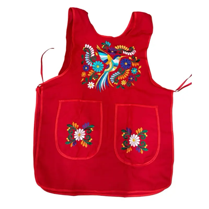 Mandil Escapulario Colibrí Embroidered Mexican Vest Apron Floral Hummingbird Design Embroidery