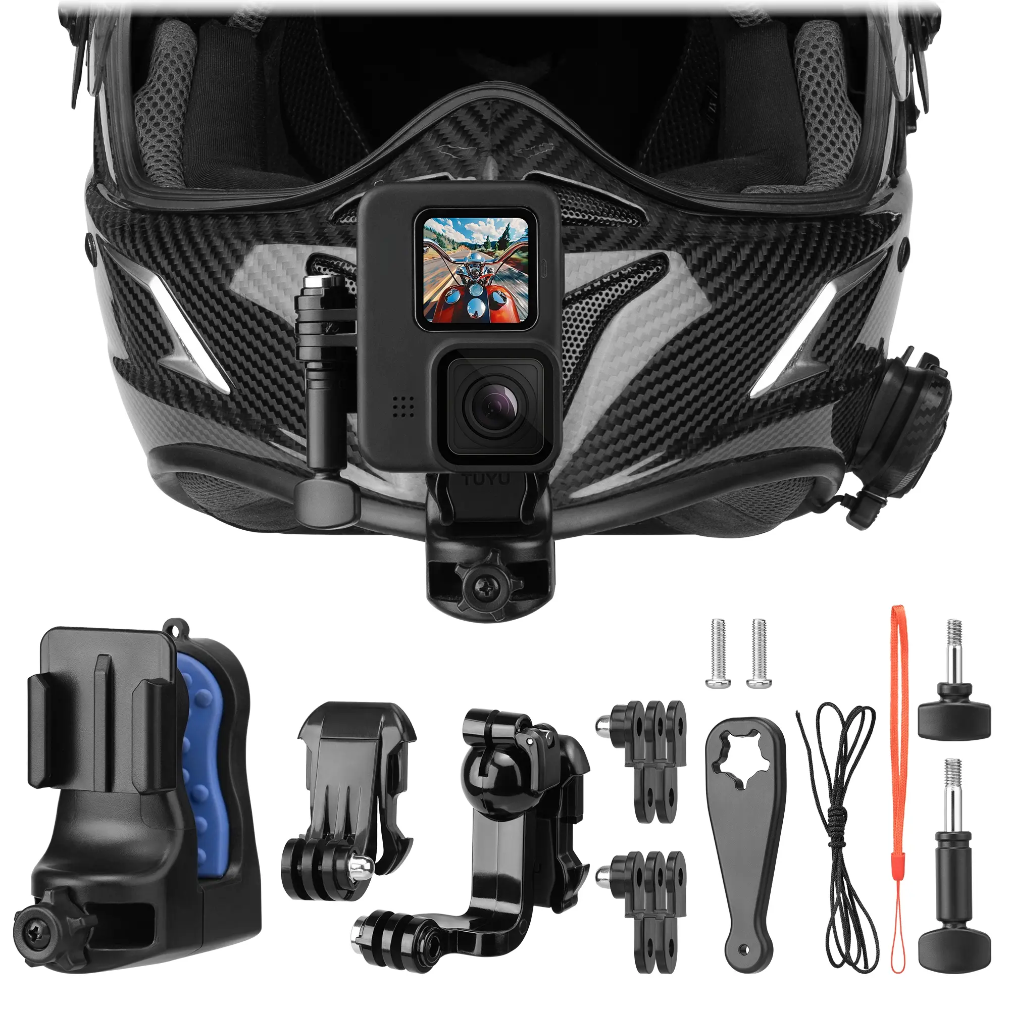 Action Camera Chin Mount for Motorcycle and Dirt Bike Helmet – 360° Rotating POV Bracket with Quick Release Base, Sports Camera Accessories, Sports Action Camera for GoPro Hero 13–5, for DJI Action 3/4/5, for Insta360 X3, and More
