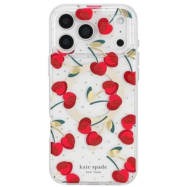 Kate Spade New York Cherry Dot iPhone Case – Fun Cherry Red Design, Slim Shockproof Case with MagSafe