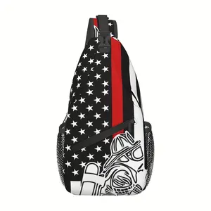 [Made in US] Crossbody Chest Bag Hiking Thin Red Line Fireman Firefighter Flag Shoulder Bag Folding Large Capacity Fashion Durable Can Be Used for Shopping, Work, Leisure Travel Beach Bag Fishing Backpack sling