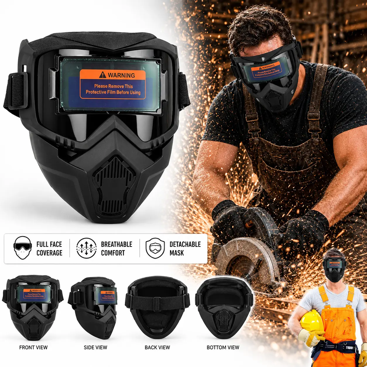 1-Piece 21x21cm Welding Mask - Fast Arc Dimming, Adjustable Shade, Heavy-Duty Industrial Construction, Lightweight Wear, Unisex Face Shield for Work, Ideal for Welders