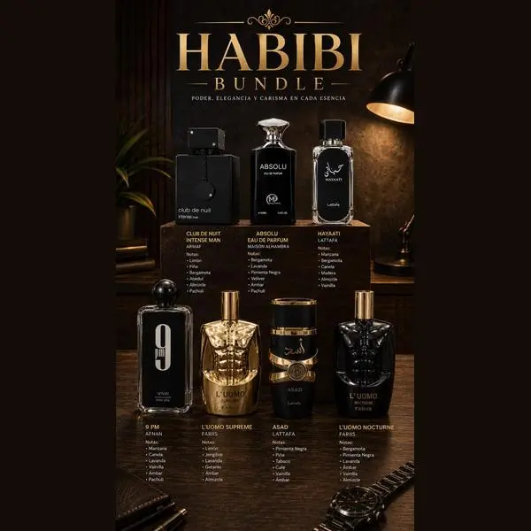 Habibi Bundle | Club De Nuit Man + Bharara Absolu + Hayaati Man + 9 PM Black + L'uomo Supreme + Asad + L'uomo Nocturne | Eau De Parfum | 100 ML | Sweet - Spicy & Citrus Notes