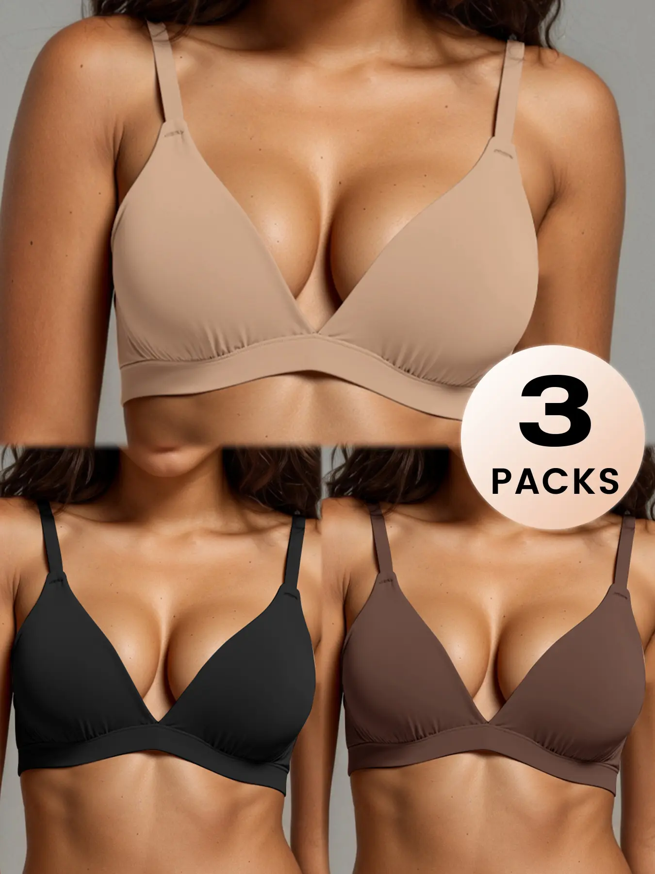 Women's Triangle Bralette Plunge Unlined Seamless Bra No Underwire Sexy Comfortable Everyday Women's Wireless V-Neck Bra Set, Comfortable Everyday Underwear, Medium Support, Plain Design, Casual Fitted Style, All Seasons Wear, Smooth, Non Padded Bra