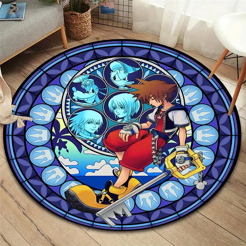Kingdom Hearts themed round rug, indoor non-slip mat, machine