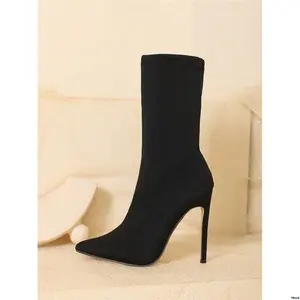 GoWithDressGoWithDress PointToeStilettoHeeledBoots ElegantBlackSockBootsForWomen