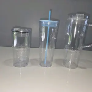Vasos - Clear Plastic Tumblers with Lids and Straws for Drinks de doble fondo para personalizar
