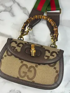 Pre-owned Gucci Bamboo 1947 Top Handle Bag Jumbo GG Canvas Small