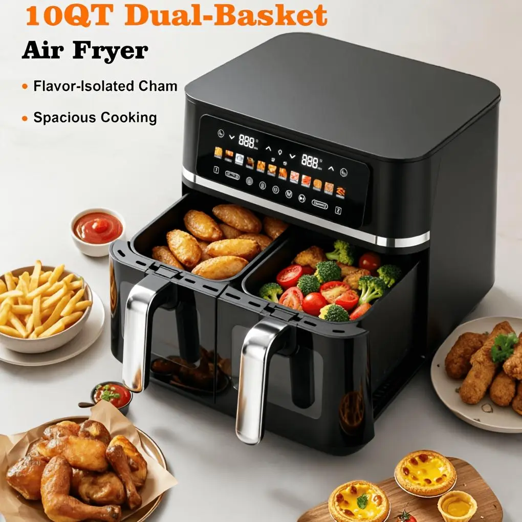 10QT Countertop Air Fryer - Kitchen Appliance with 8 Preset Functions, Visible Window, Adjustable Temperature, Timer, Easy-to-Clean Design, Ideal for Home Use (Crispy Fries, Chicken) - Perfect Christmas Gift