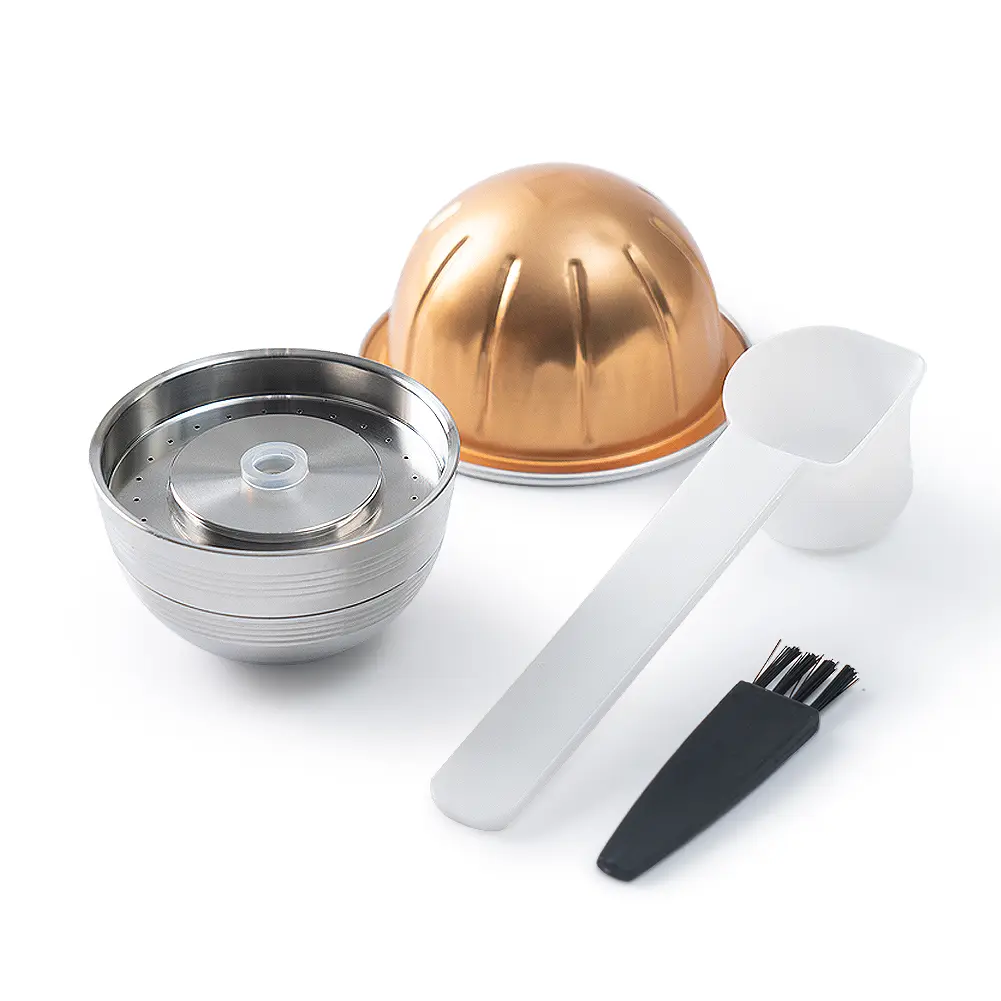 Icafilas Reusable Coffee Filter Capsule - Food-Grade Stainless Steel, 9g, 80ml/150ml, 49x28mm, Refillable for Nespresso Vertuo Next Machines, Tea Compatible, Aluminium Component, Everyday Use Reusable Coffee Filters, Refillable With Original Pod