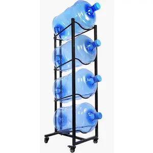 5 Gallon Water Bottle Holder, 4-Tier Heavy Duty Water Cooler Jug Rack, Water Jug Stand with 4 Wheels, Water Jug Rack for Kitchen, Garages - Black