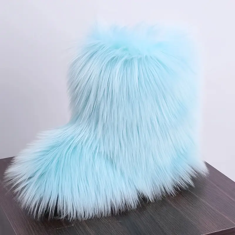 Women's Extra Thick High-Tube Long-Hair Snow Boots - 1 Pair, European-American Style, Soft Viral Trend Footwear, Large Fur-Lined Shoe