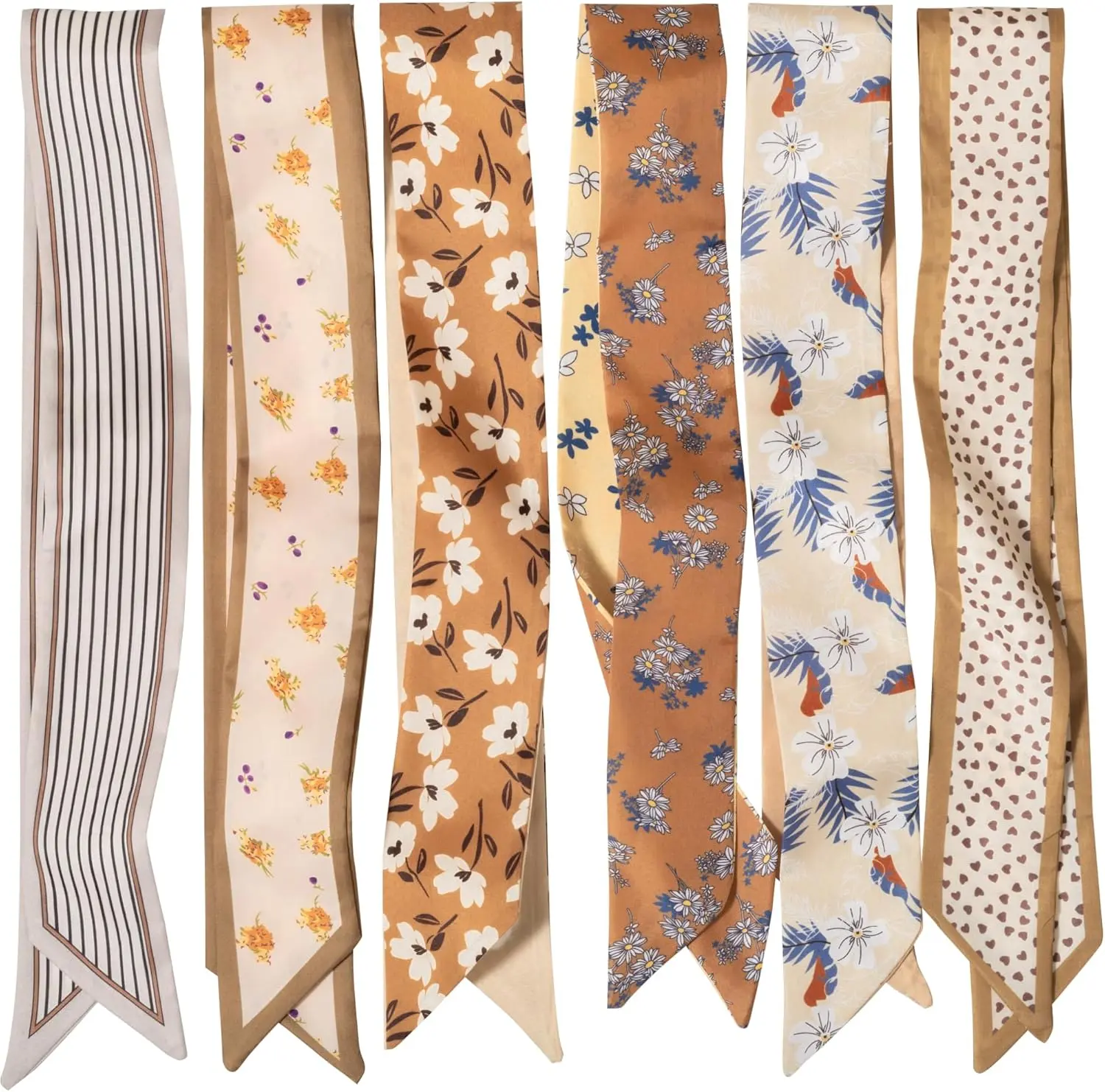 Women's Satin Scarf with Floral Print - Multi-Use Female Hair & Neck Tie for All Seasons, Every Day Boho Chic and Party Casual Wear