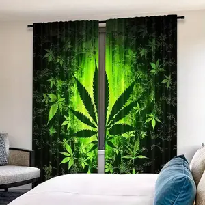 Fluro Leaf Trendy Print Curtain Set, 2-Piece Street Style Decor, Perfect for Living Room & Bedroom, Fun Atmosphere Decoration