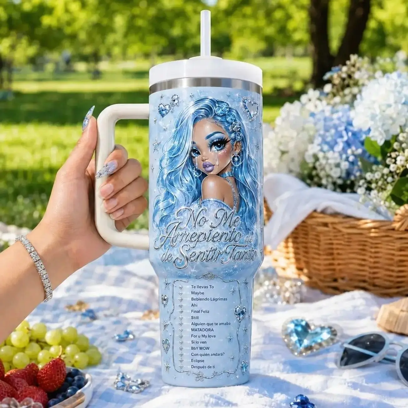 La Bichota No Me Arrepiento de Sentir Tanto Album Release 2026 40oz 30OZ 20OZ  Stainless Steel Tumbler with Handle and Straw, Bichotas Fandom Reggaeton Insulated Travel Mug, Latin Pop Music Cup, Concert Style Gift for Women and Men