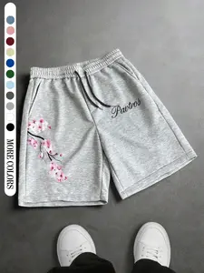 Unisex Light Sport Shorts, Sakura Letter Design, Outdoor Vacation Picnic Party Streetwear, Comfortable Retro Style, All Seasons