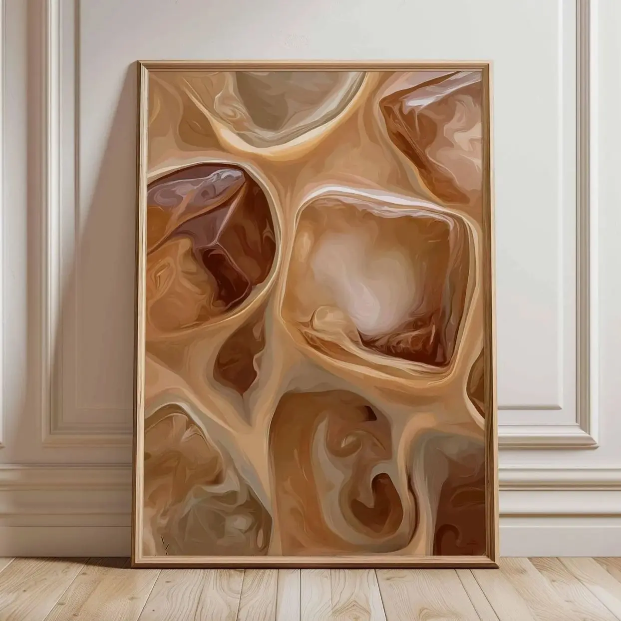 Abstract Coffee Wall Art, Iced Coffee Poster, Neutral Beige Brown Print, Modern Kitchen Decor, Cafe Style Artwork M