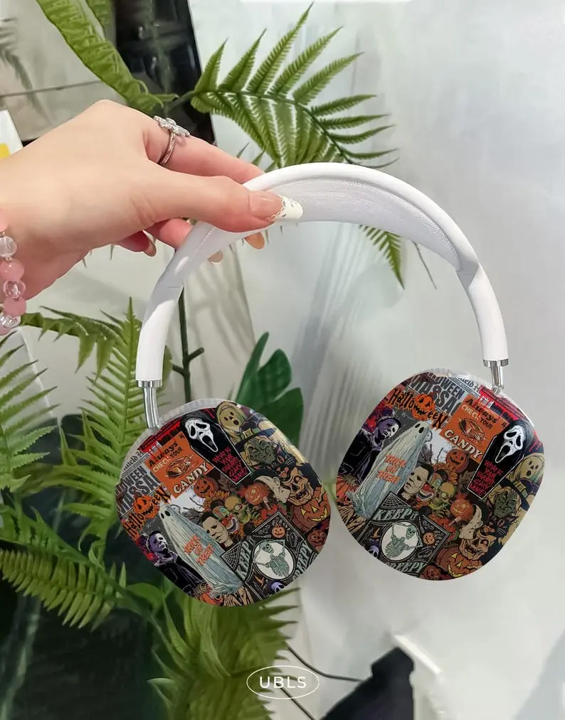 Spooky Halloween Aesthetic Collage AirPods Max Case Horror Movie Headphone Cover for AirPods Max 1st 2nd Gen Fall Headset Accessories Gift