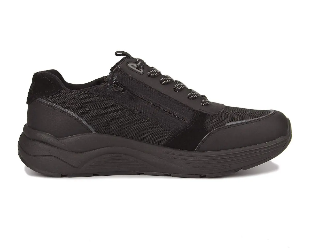 Men's Drew Shoe Miller Black Suede Combo Athletic Sneaker - Up to 6 E Wide, Double Zipper, Lace-Up Footwear, Casual Walking Trainer