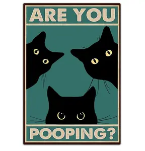 Funny Black Cat Wall Art - "Are You Pooping?" Vintage Bathroom Decor Poster - Retro Gothic Home Decor for Apartment or House, 8 x 12 Inch