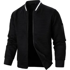 Men's Lightweight Casual Waffle Bomber Varsity Jacket Coat With Zipper