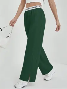 Minimalist Versatile Pants, Letter Waist Split Wide Leg Trousers, Flowy Conceal Fat Pear Shape Friendly, All Seasons Casual Wear
