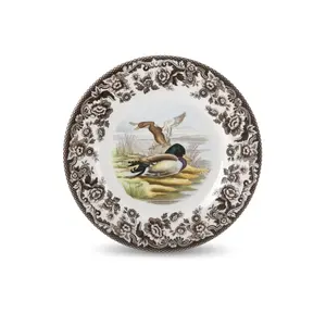 Spode Woodland Mallard Wildlife 8" Salad Plate - Fine Earthenware, Dishwasher & Microwave Safe, Made in England - Seasonal Dinnerware