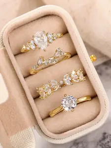 Women's Artificial Zircon Stackable Rings Set, Casual Style Durable Material Copper Jewelry Gift Box Included, All Season Wedding Anniversary Party Accessories, Cubic Zirconia Rings Stacking Rings