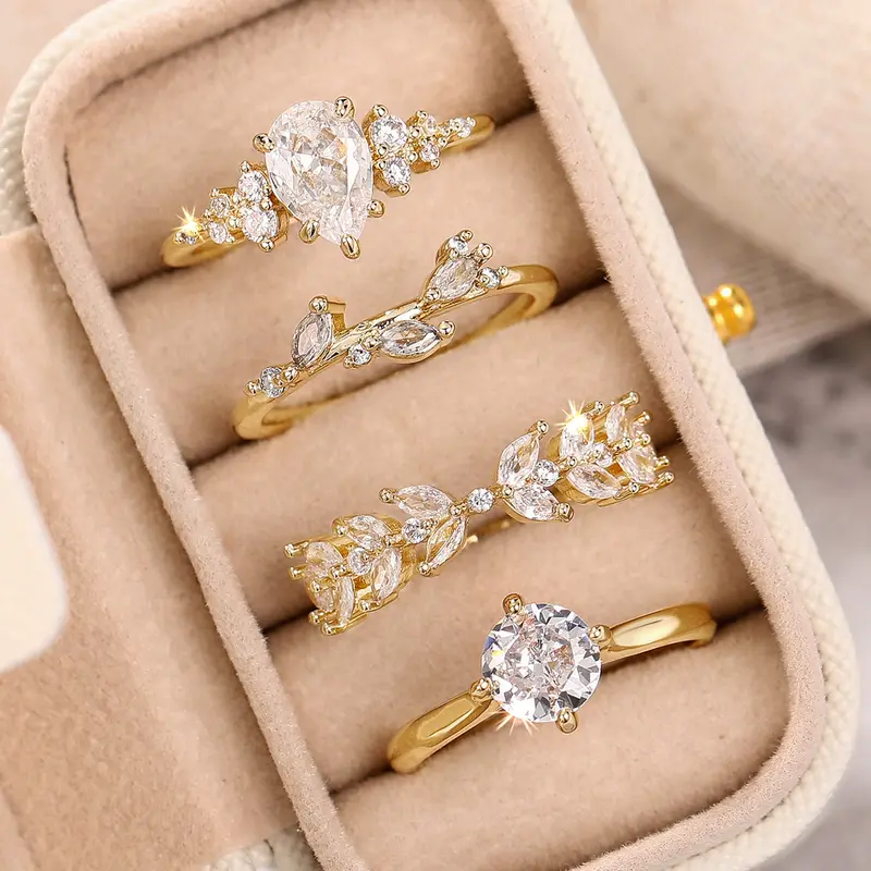 【Black Friday】Women's Artificial Zircon Ring Set, Casual Style Copper Jewelry, Gift Box Included, Elegant Accessories for Weddings, Anniversaries and Parties