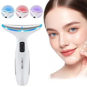 Facial Neck Massager, LED Light Hot Compress  Skin Care Face Chin Massage 4 Modes 3 Level, Ideal Gift for Women, Relaxing Massage Tool