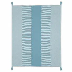 HomeRoots 516599 0.2 x 50 x 60 in. Blue Woven Cotton Striped Throw Blanket