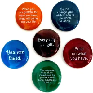 Glass Encouragement Stones, Motivational and Inspirational Quotes and Sayings on Translucent and Opaque Glass Stones, Set of 6