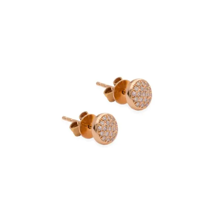 Diamond & Rose Gold Flat Circle Stud Earrings