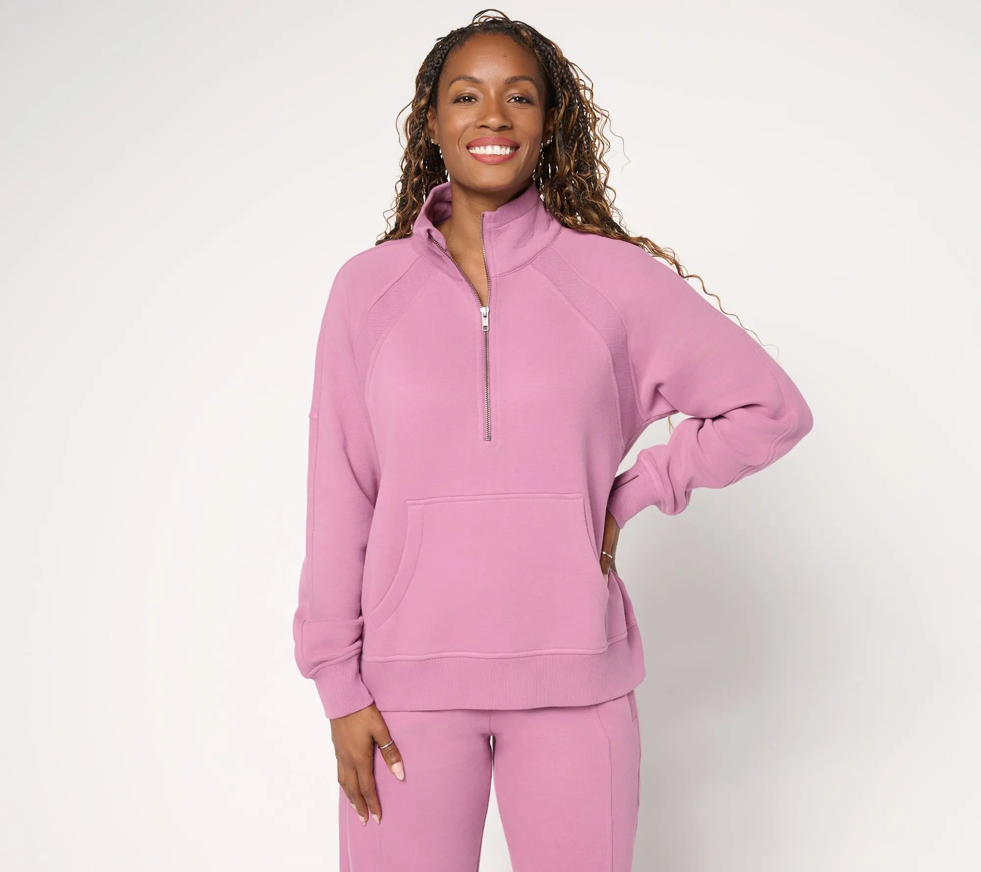 LOGO by Lori Goldstein 1/4 Zip Fleece Sweatshirt