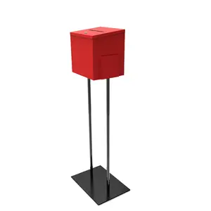 FixtureDisplays® Red Metal Ballot Box Donation Box Suggestion Box With Black Stand 11064+10918-RED-NF