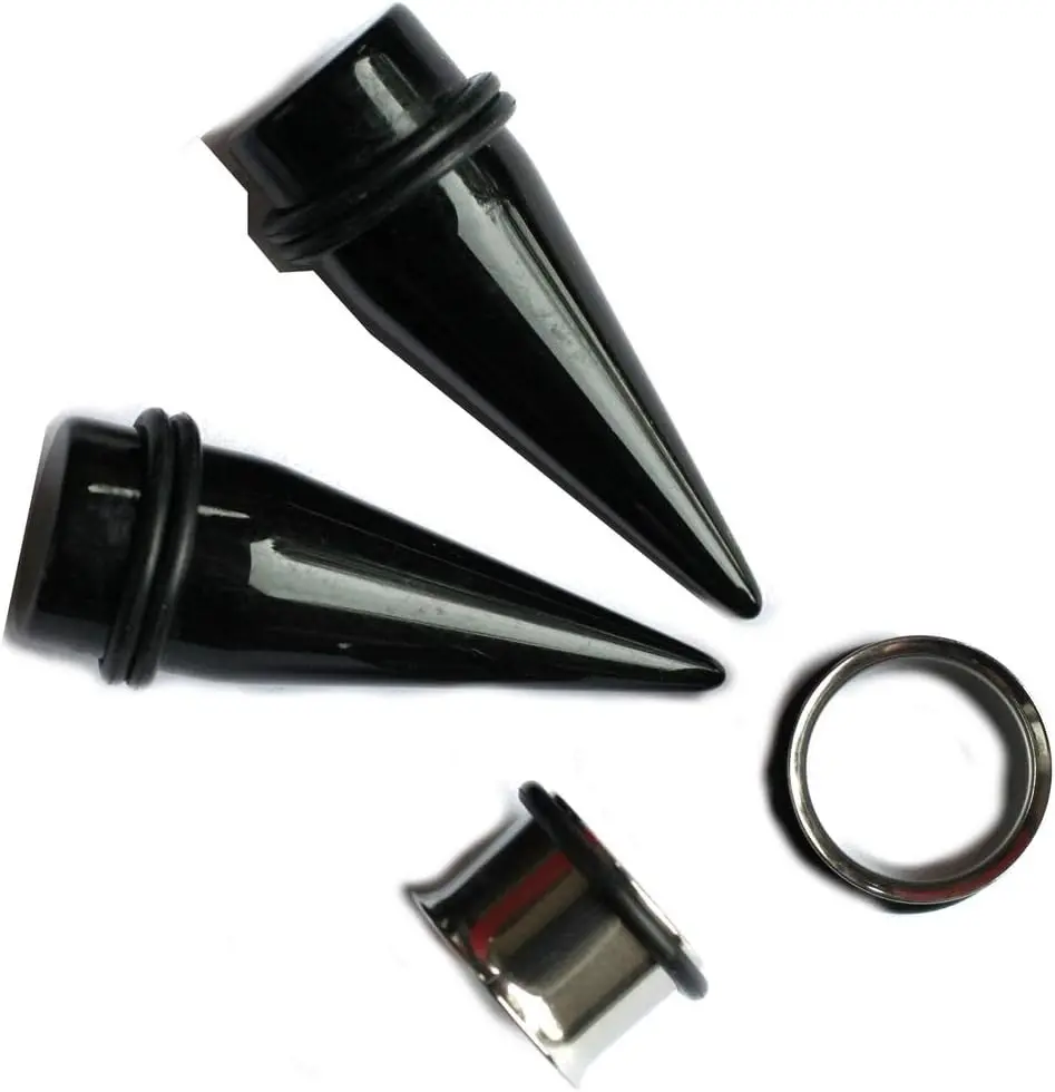 PAIR 5/8" Black Tapers and 316L Steel Tunnels Ear Stretching Kit gauges gauging plugs 16mm