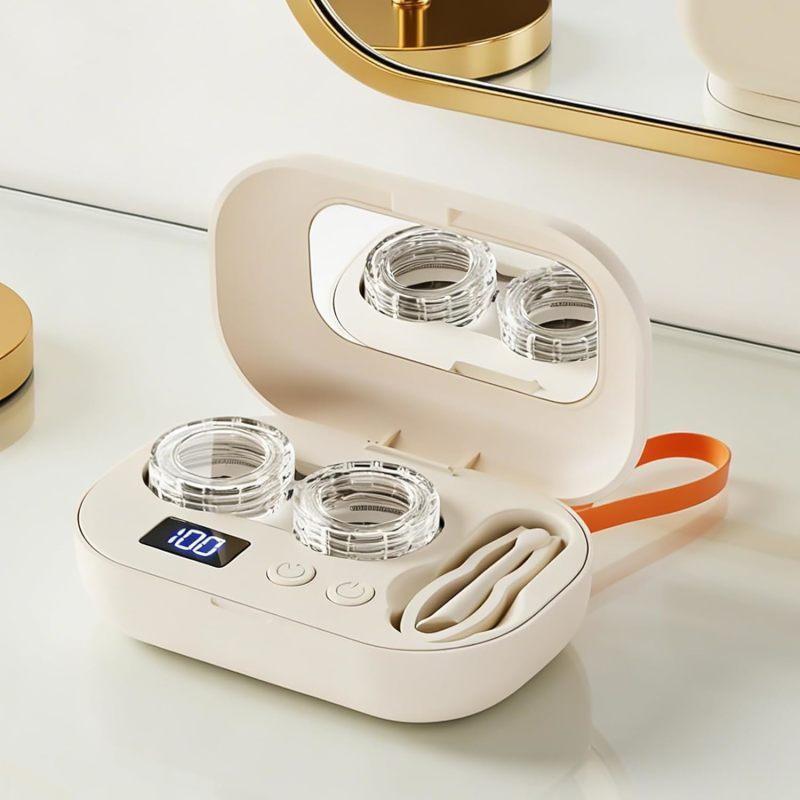 Ultrasonic Rechargeable Contact Lens Cleaner with Vanity Mirror - Portable Cleaning Case for Hard & Soft Lenses, 2 Cleaning Modes, Deep Daily Cleaning for Travel, Sports, Office & Home Ultrasonic Rechargeable Contact Lens Cleaner with Vanity Mirror - Portable Cleaning Case for Hard & Soft Lenses, 2 Cleaning Modes, Deep Daily Cleaning for Travel, Sports, Office & Home