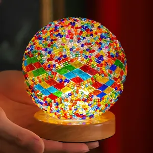 Modern Mosaic Glass Ball Table Lamp, USB Powered LED, 3 Color Dimmable, Adjustable Control, Glass Base, Ideal for Romantic Room Decor