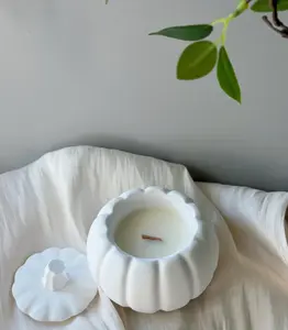 Autumn Pumpkin Soy Wax Candle in Jesmonite Vessel - Cozy Home Decor, Perfect Seasonal Gift for Ornaments and Decoration