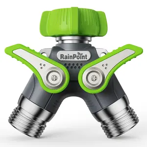 RainPoint Heavy-Duty 2-Way Garden Hose Splitter with 1.9" Metal Handle & 3/4" GHT Threads for 30 GPM Flow, Leak-Proof Dual Outlets, 100% Metal Body, Green
