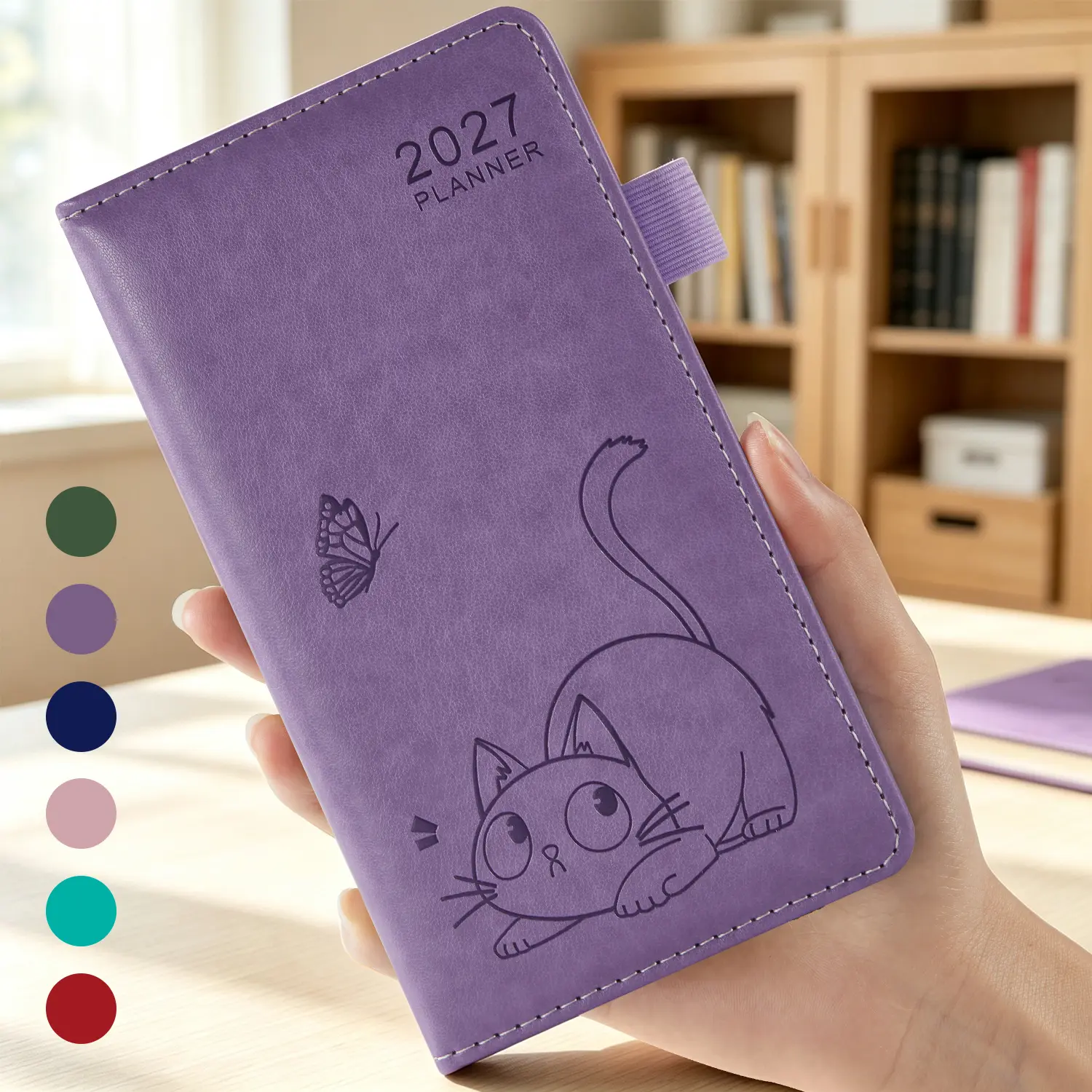 FOCUS DAY 2027 Pocket Planner for Purse, Jan.2027 - Dec.2027, Weekly and Monthly Small Calendar with Monthly Tabs, Inner Pocket, Elastic Closure, 3.8" X 7", A6 Mini Appointment Book for Organize Your Daily Life