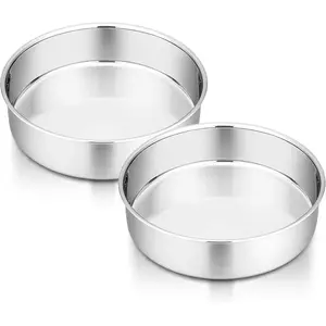 6 Inch Cake Pan Set of 2, Stainless Steel Round Baking Layer Cake Pans, Non Toxic & Healthy, Leak-proof & Easy Clean, Mirror Finish & Easy Releasing, Oven & Dishwasher Safe