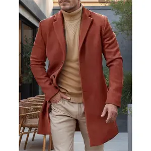 [Mid-Length Solid Warm Wool Coats] Men'S Winter Trench Coats Single Breasted Mid-Length Solid Stylish Warm Wool Blend Overcoats