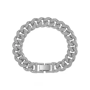 Full Iced Out Curb Cuban Chain Silver BraceletStainless Steel Lock Box Clasp | Hip Hop Accessory for Street, Club & Party Outfits!