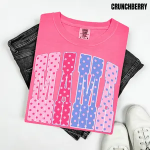 Pink Polka Dot Mama Comfort Colors T-Shirt ‘NLB’