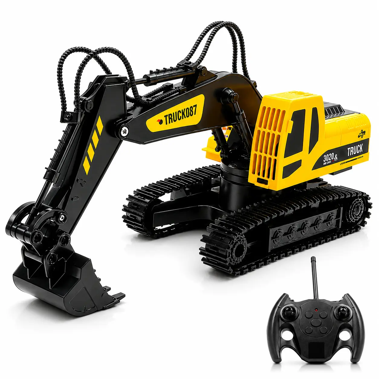 Remote Control Excavator Toy for Kids, RC Construction Truck with Alloy Digging Bucket, 180° Rotating Crawler and Rechargeable Battery