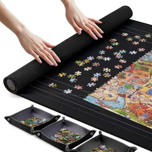 Puzzle Mat Roll Up with Drawstring Storage Bag Portable Saver Pad 46 x 26 Up to 1500 Pieces Non Slip Rubber Bottom Smooth Top 4 Sorting Trays Travel Friendly Bag