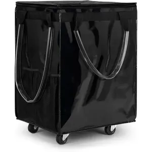 (Large, Black)  Grocery Bag on Wheels, Foldable Rolling Tote Carries Up to 86lb Shopping Trolley, Rolling Bag with Handles, Zipper Clouser Rolling Tote Bag with Wheels for Laundry