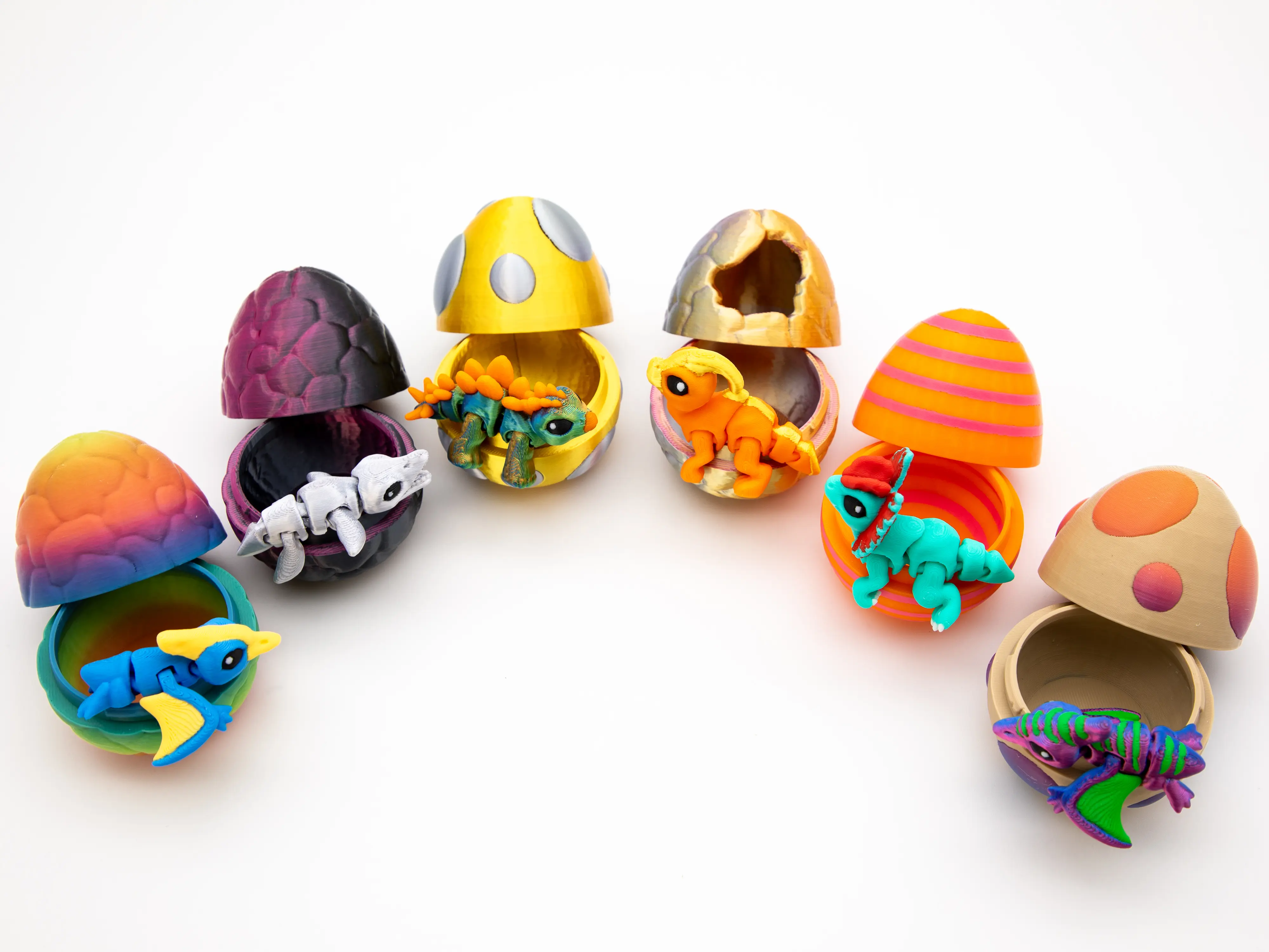 Dino Egg Set – 6 Pack of Flexible Articulated Mini Dinosaurs in Eggs | Fun Fidget Gift